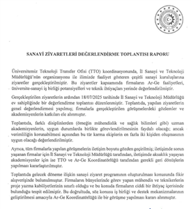 Sanayi Ziyaretleri Değerlendirme Toplantısı Raporu